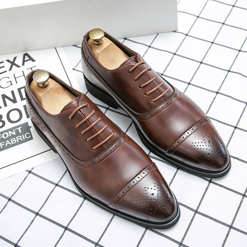 Men's Lace-Up Brogue Formal Shoes with Perforated Toe Cap