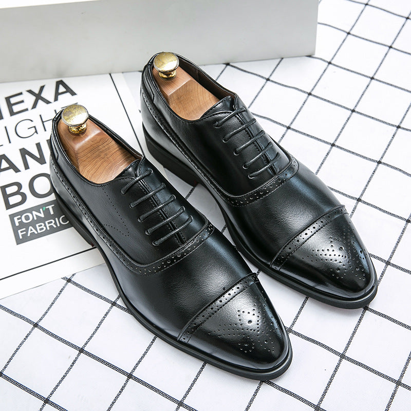 Men's Lace-Up Brogue Formal Shoes with Perforated Toe Cap