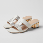Women's Snake Print Slip-On Sandals with Gold Block Heel