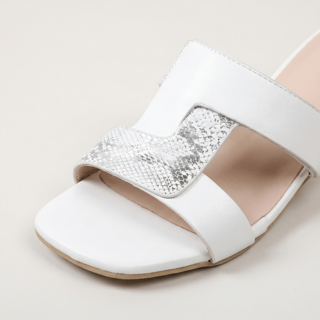 Women's Snake Print Slip-On Sandals with Gold Block Heel