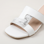 Women's Snake Print Slip-On Sandals with Gold Block Heel