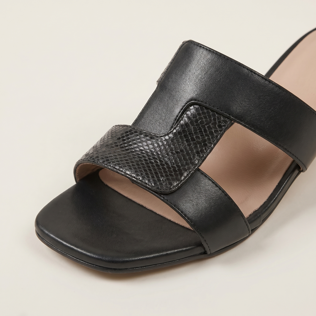 Women's Snake Print Slip-On Sandals with Gold Block Heel