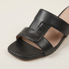 Women's Snake Print Slip-On Sandals with Gold Block Heel