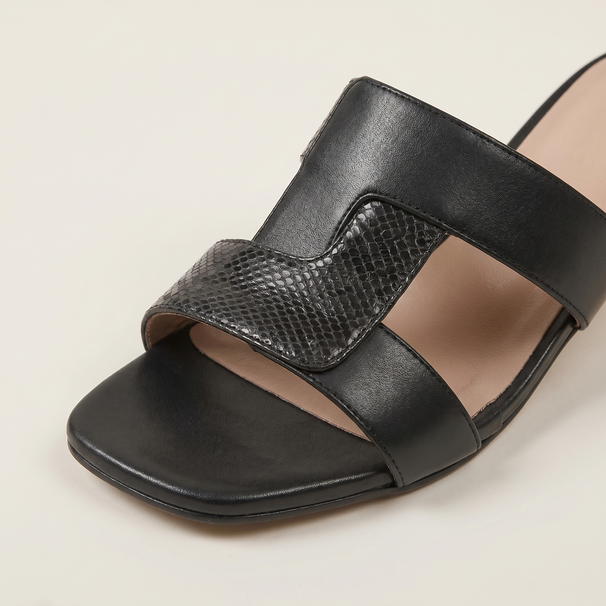 Women's Snake Print Slip-On Sandals with Gold Block Heel