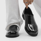 Men's Glossy Business Loafers with Low Block Heel