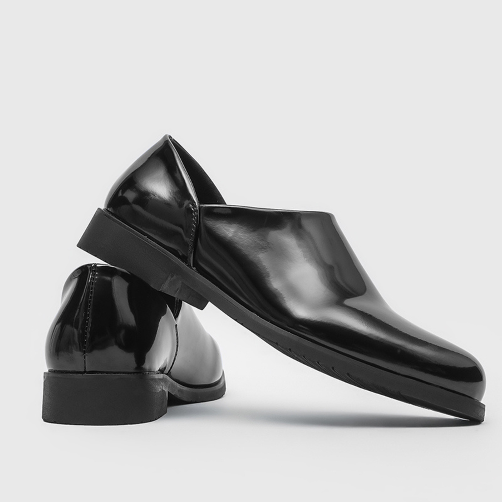 Men's Glossy Business Loafers with Low Block Heel