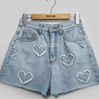 Women's Relaxed Denim Shorts with Heart Distressing