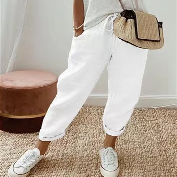 Women's Relaxed Linen Pants with Drawstring Waist