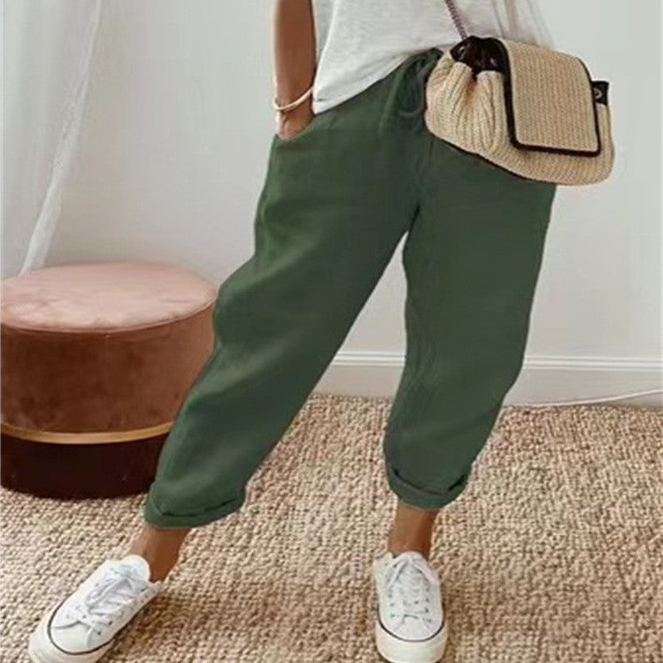 Women's Relaxed Linen Pants with Drawstring Waist