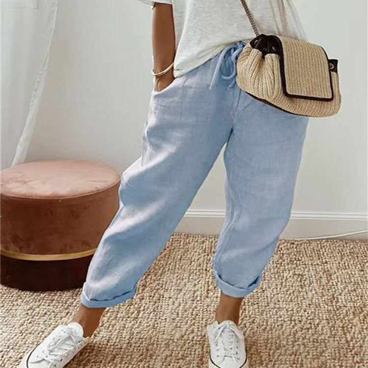 Women's Relaxed Linen Pants with Drawstring Waist