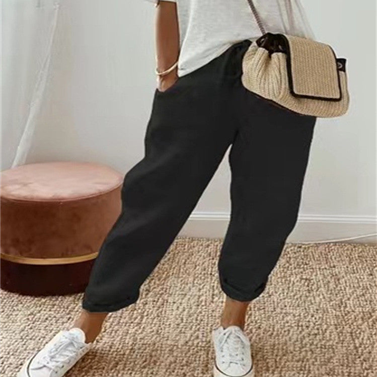 Women's Relaxed Linen Pants with Drawstring Waist