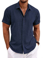Men's Relaxed Linen-Texture Shirt with Spread Collar
