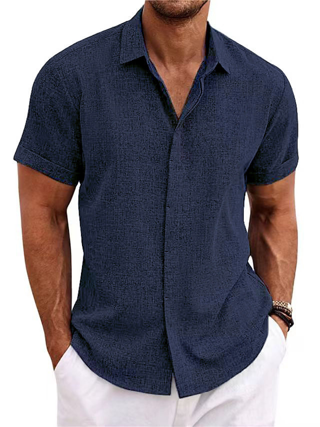 Men's Relaxed Linen-Texture Shirt with Spread Collar
