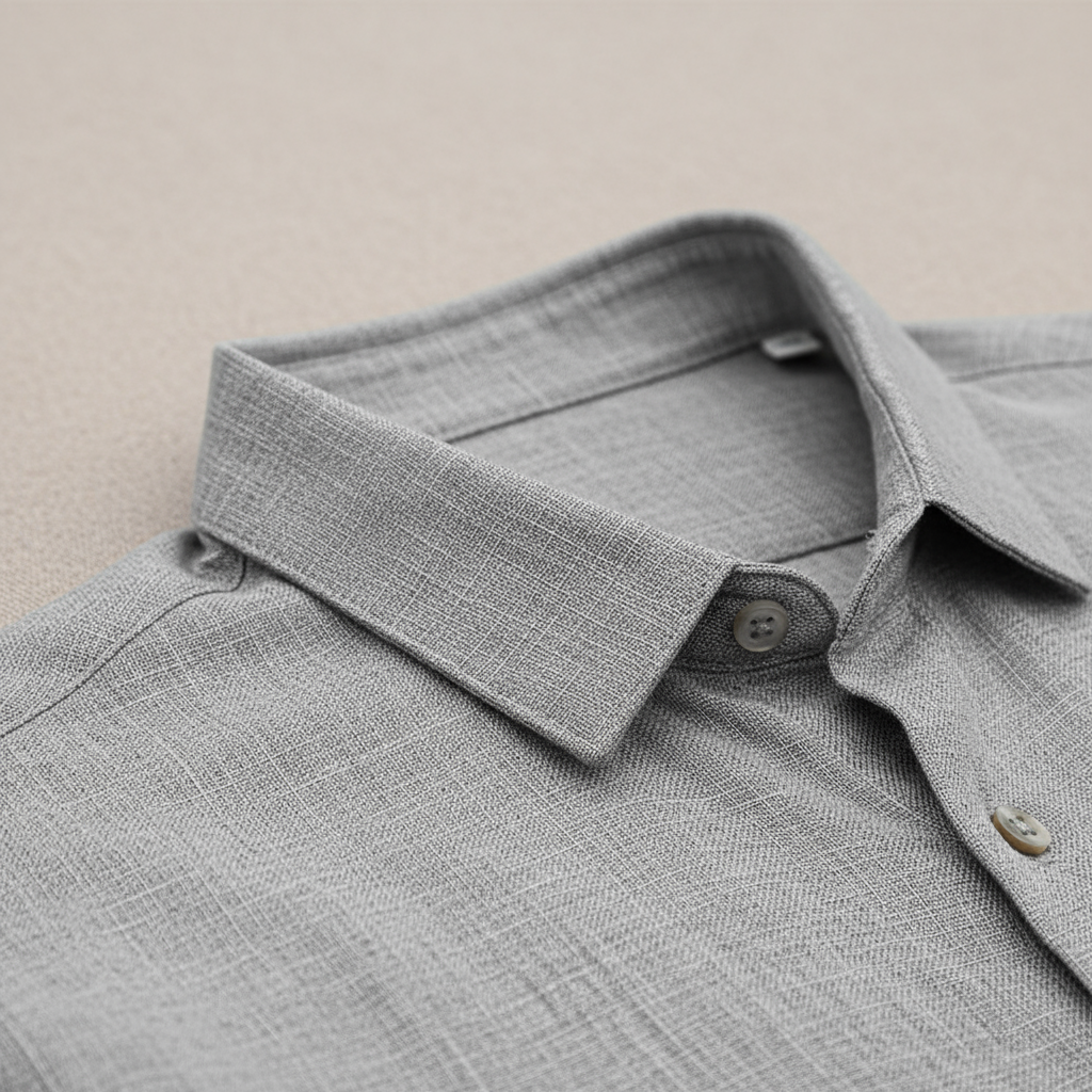 Men's Relaxed Linen-Texture Shirt with Spread Collar