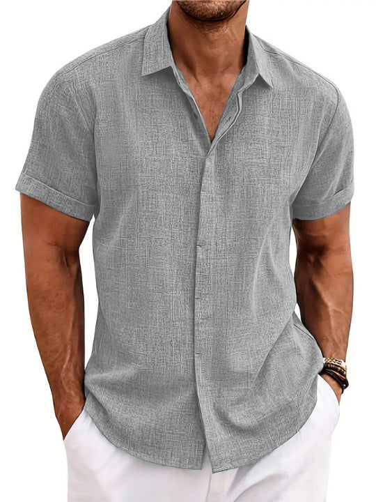 Men's Relaxed Linen-Texture Shirt with Spread Collar