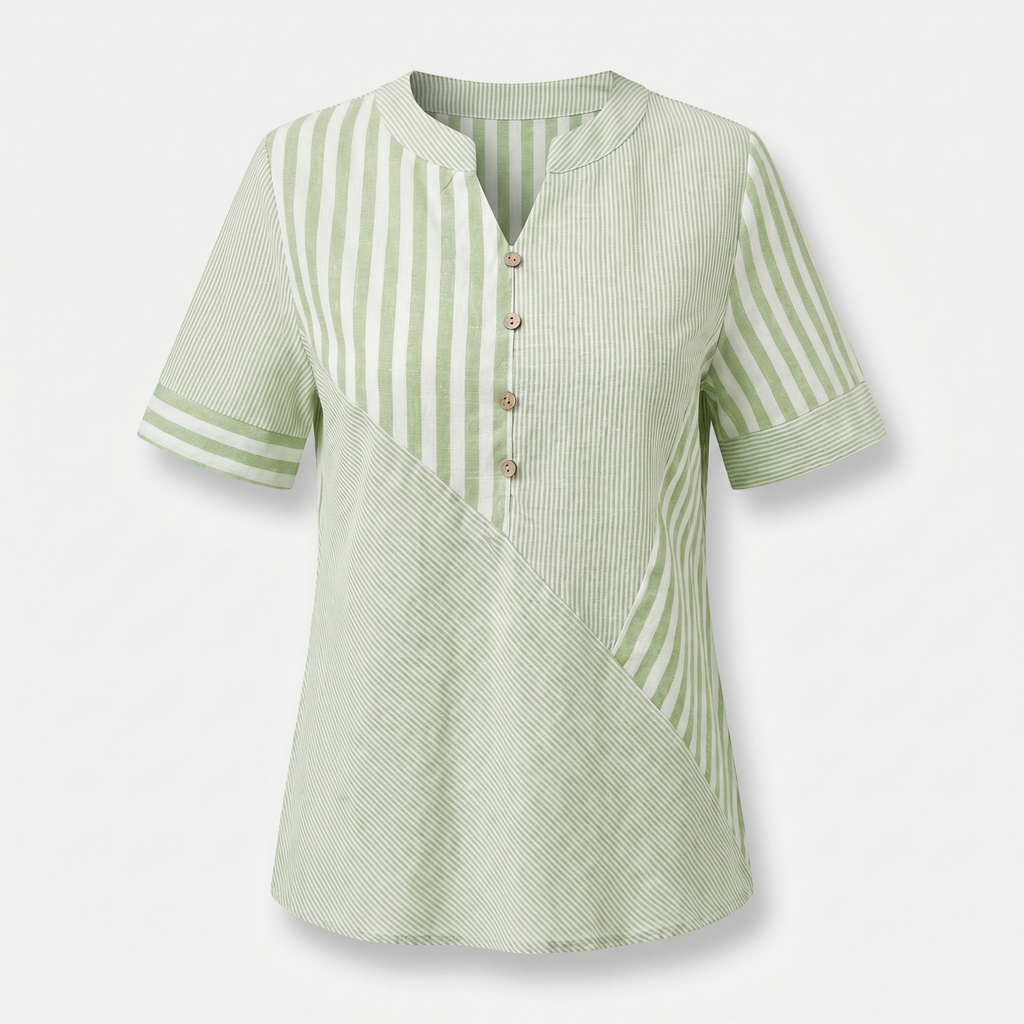 Women's Linen Blend Blouse with Asymmetrical Panel Design