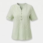 Women's Linen Blend Blouse with Asymmetrical Panel Design