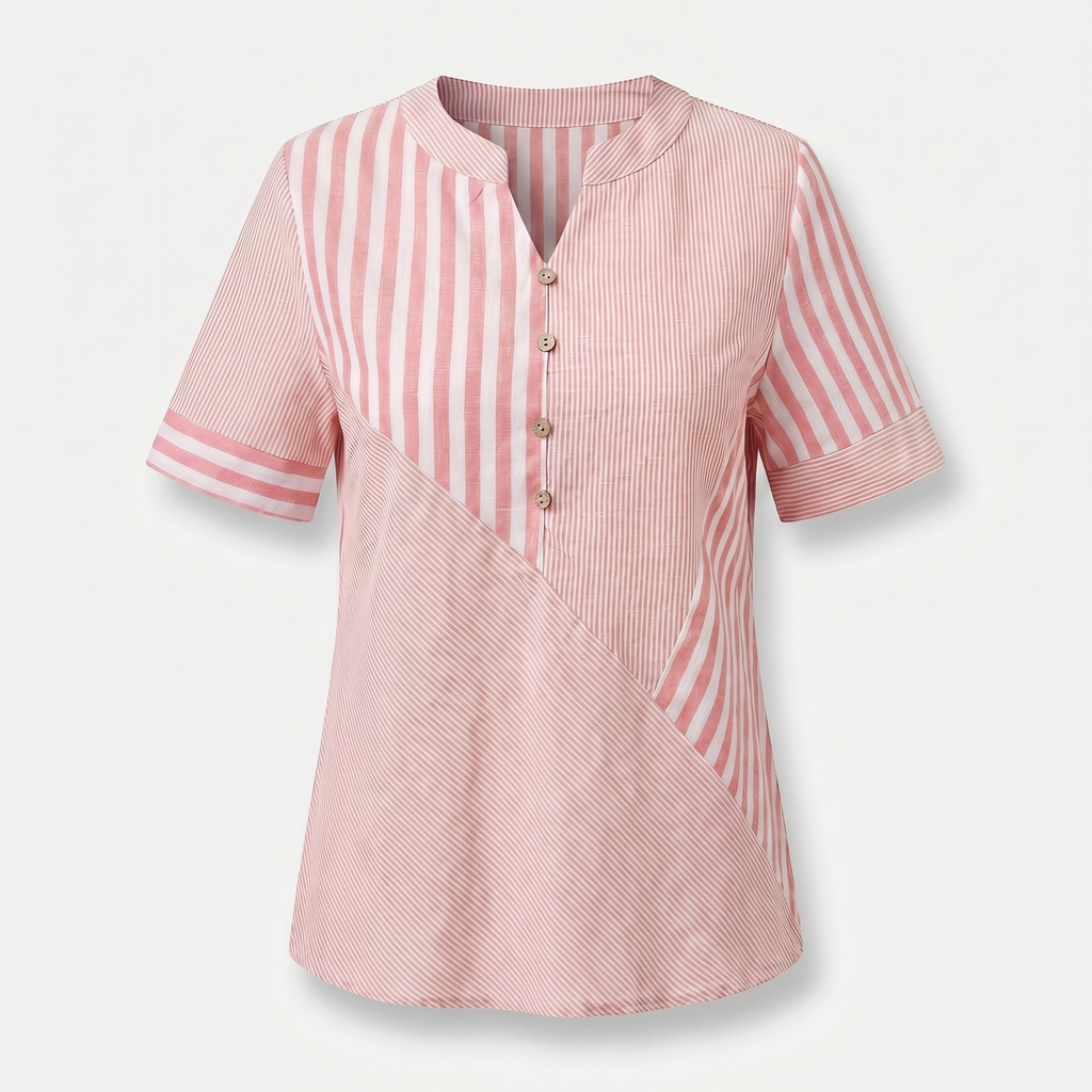 Women's Linen Blend Blouse with Asymmetrical Panel Design