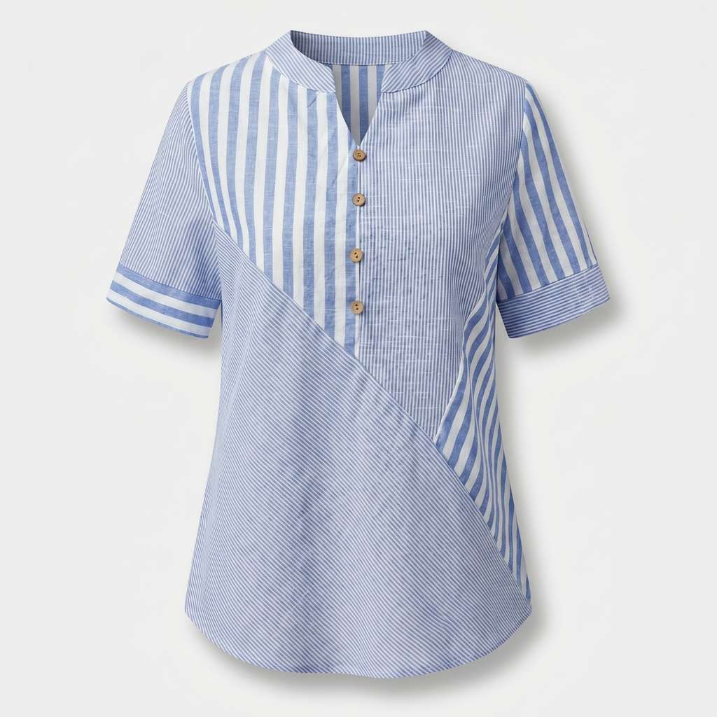 Women's Linen Blend Blouse with Asymmetrical Panel Design