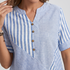 Women's Linen Blend Blouse with Asymmetrical Panel Design