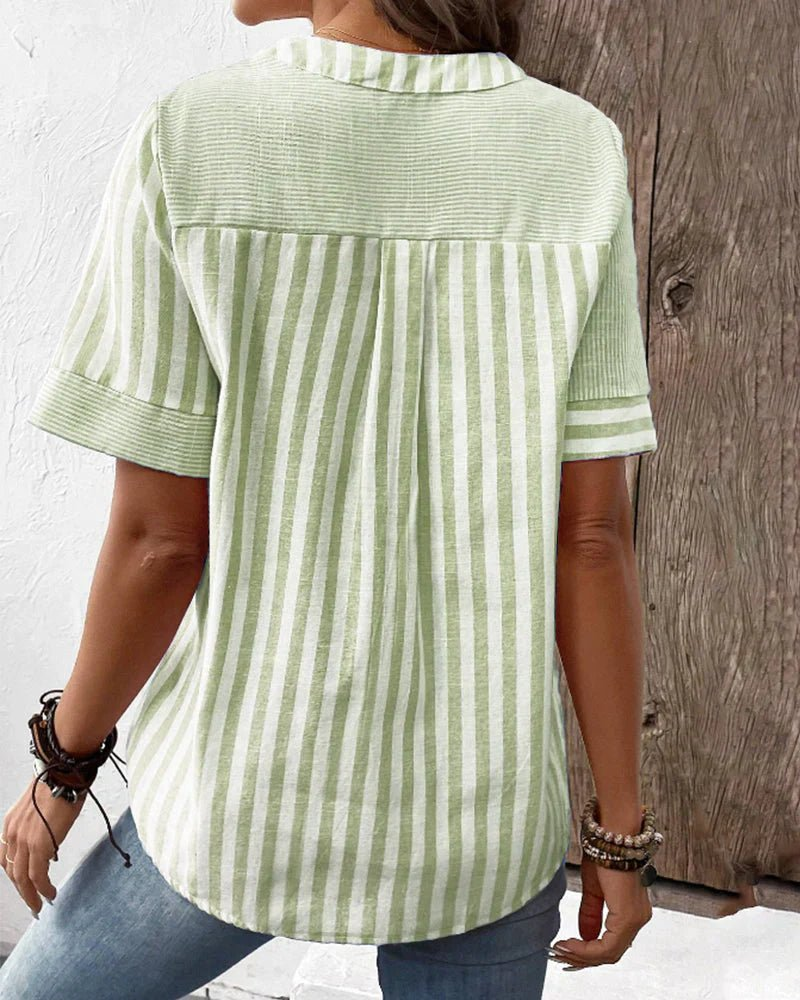 Women's Linen Blend Blouse with Asymmetrical Panel Design