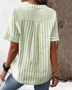 Women's Linen Blend Blouse with Asymmetrical Panel Design