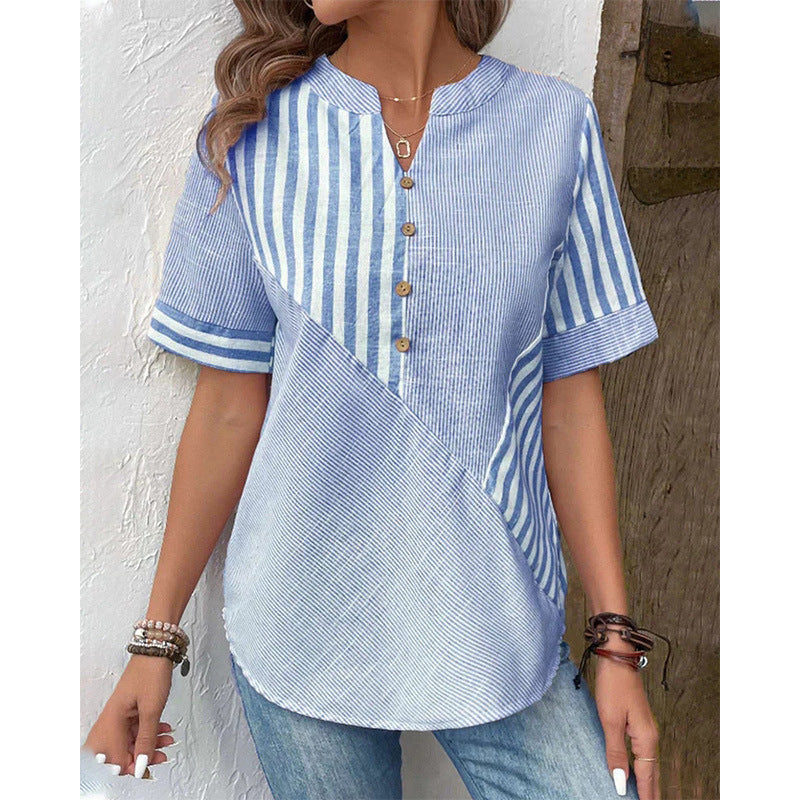 Women's Linen Blend Blouse with Asymmetrical Panel Design