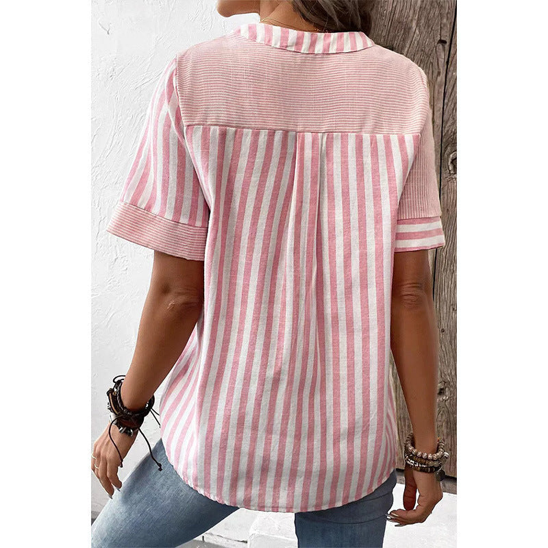 Women's Linen Blend Blouse with Asymmetrical Panel Design