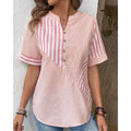 Women's Linen Blend Blouse with Asymmetrical Panel Design