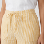 Women's Linen-Blend Wide-Leg Pants with Vertical Stripes
