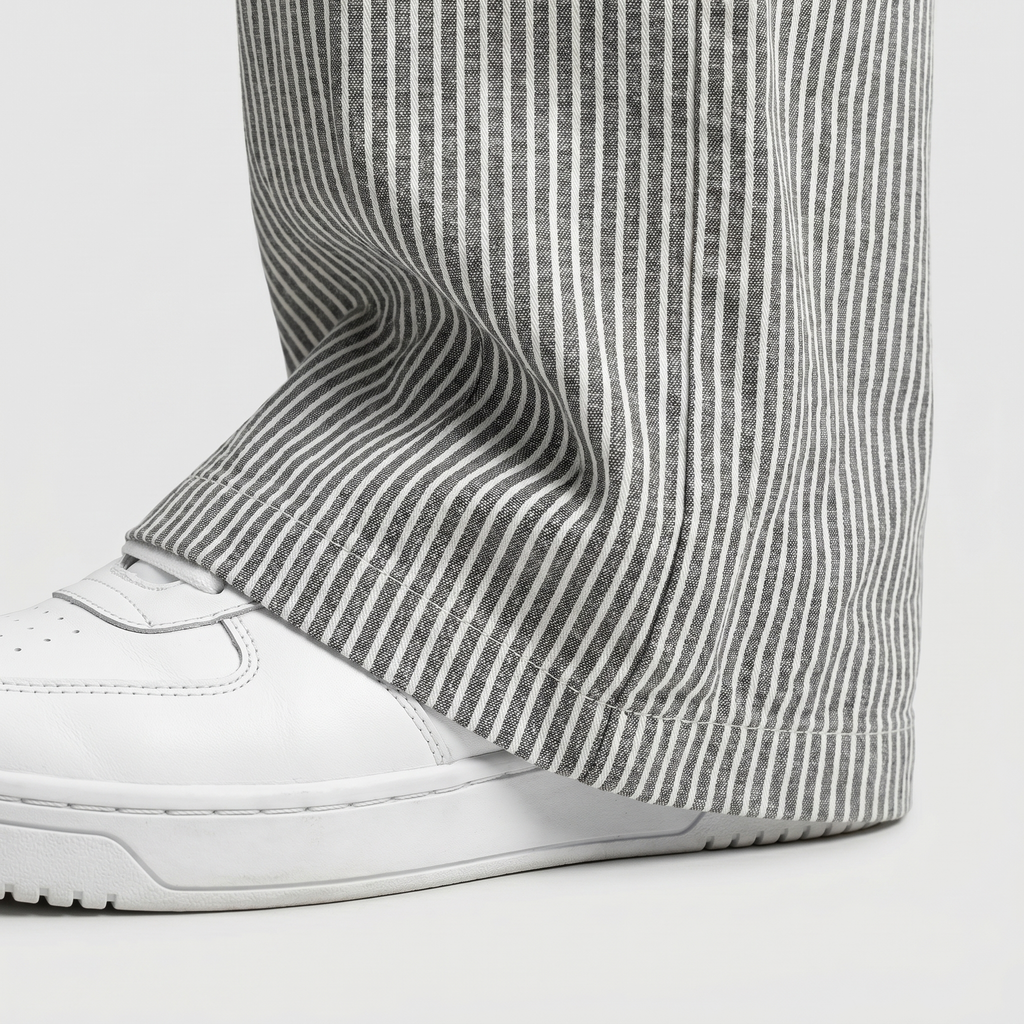 Women's Linen-Blend Wide-Leg Pants with Vertical Stripes