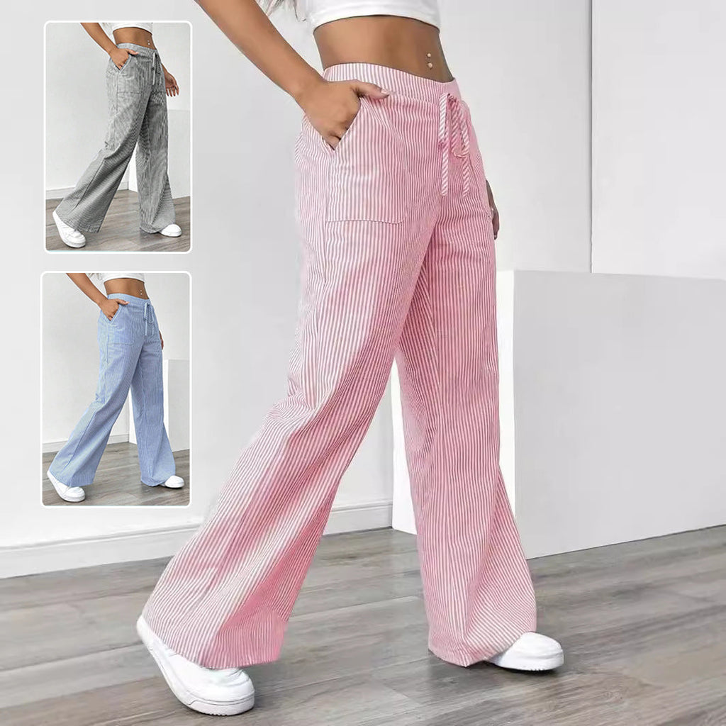 Women's Linen-Blend Wide-Leg Pants with Vertical Stripes