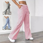 Women's Linen-Blend Wide-Leg Pants with Vertical Stripes