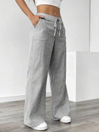 Women's Linen-Blend Wide-Leg Pants with Vertical Stripes