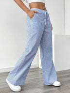 Women's Linen-Blend Wide-Leg Pants with Vertical Stripes