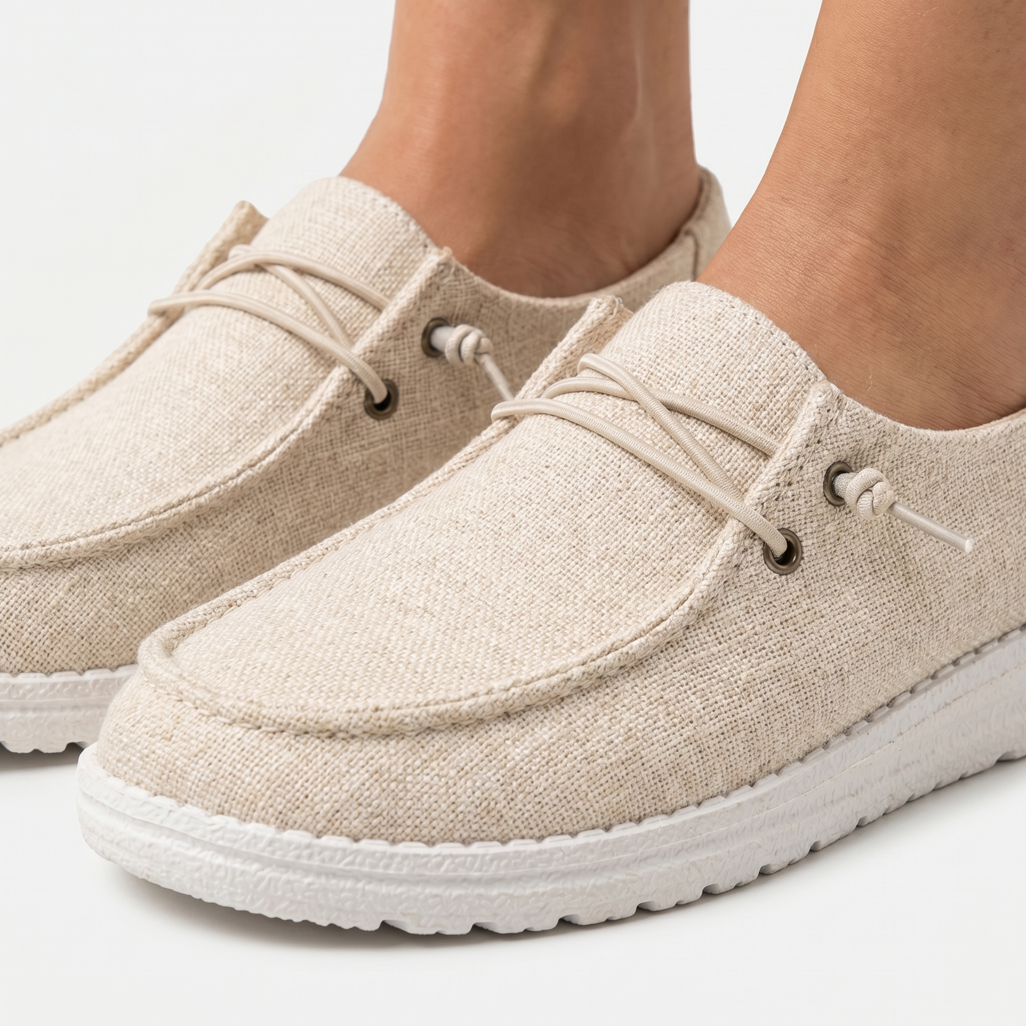 Women's Linen Slip-On Loafers with Elastic Laces