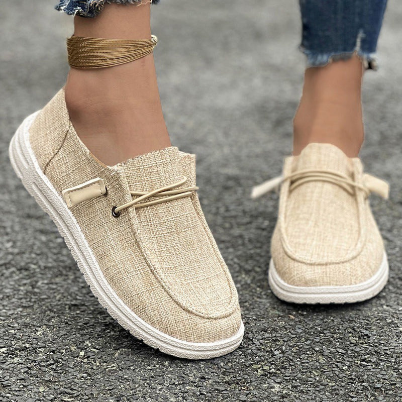 Women's Linen Slip-On Loafers with Elastic Laces