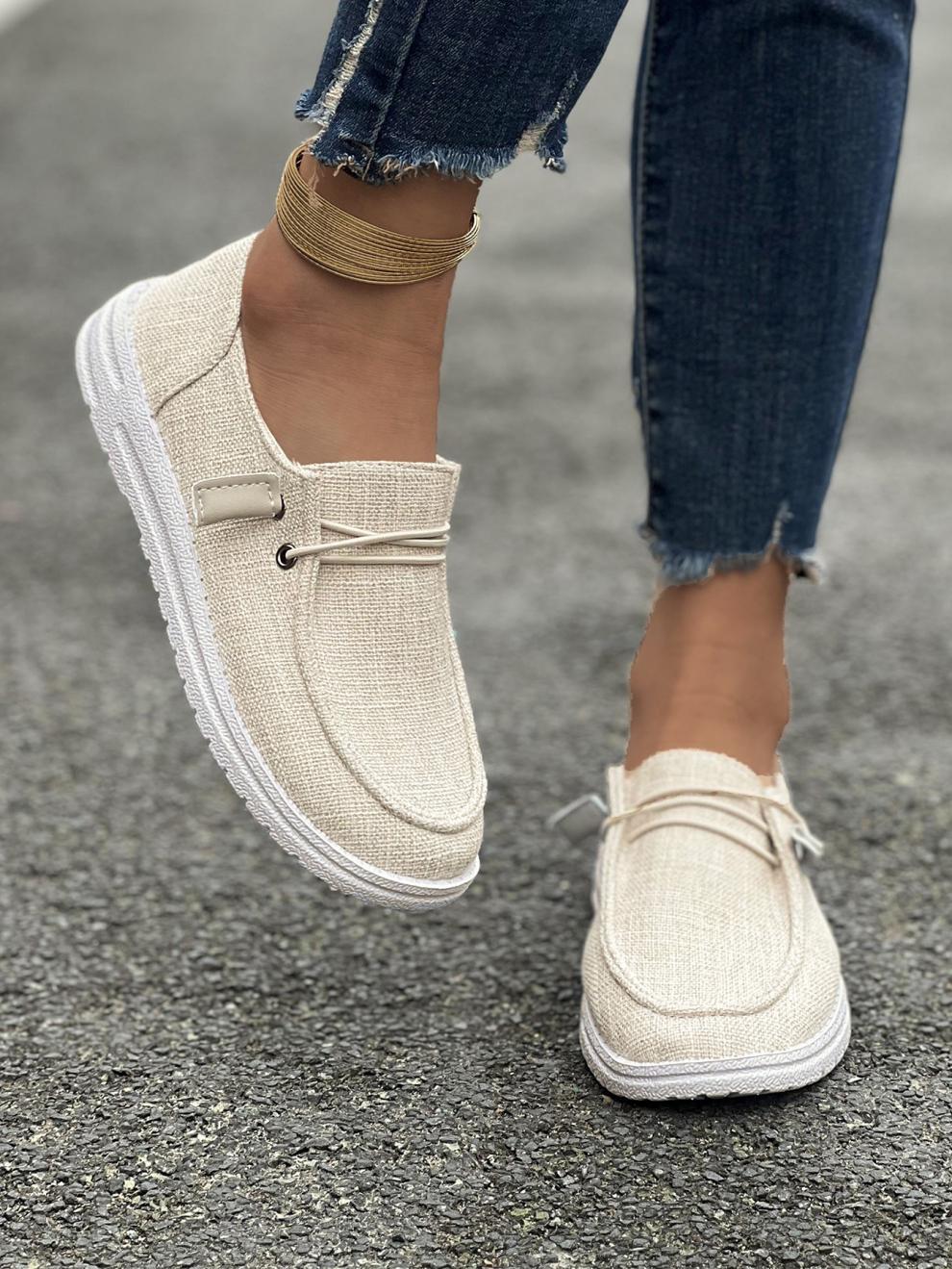 Women's Linen Slip-On Loafers with Elastic Laces