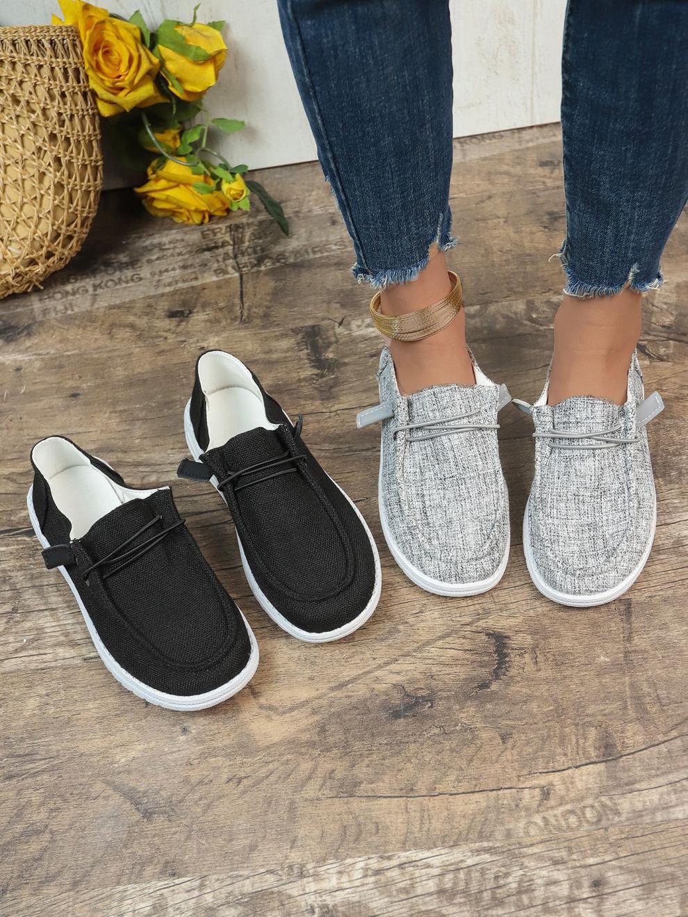 Women's Linen Slip-On Loafers with Elastic Laces