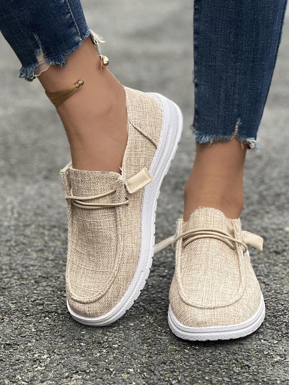 Women's Linen Slip-On Loafers with Elastic Laces