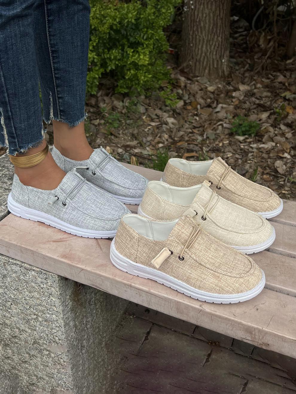 Women's Linen Slip-On Loafers with Elastic Laces