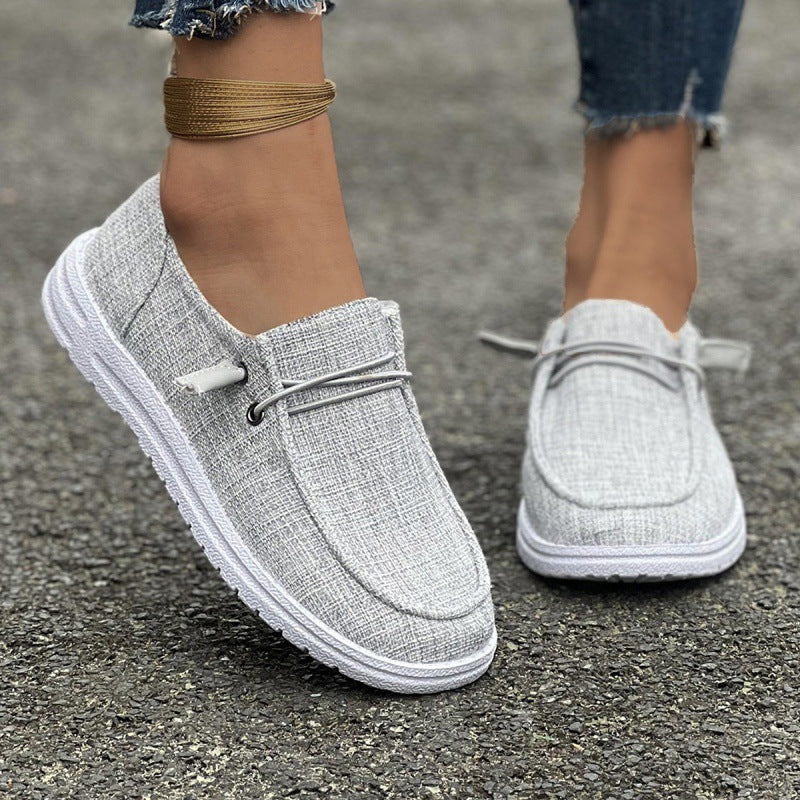 Women's Linen Slip-On Loafers with Elastic Laces