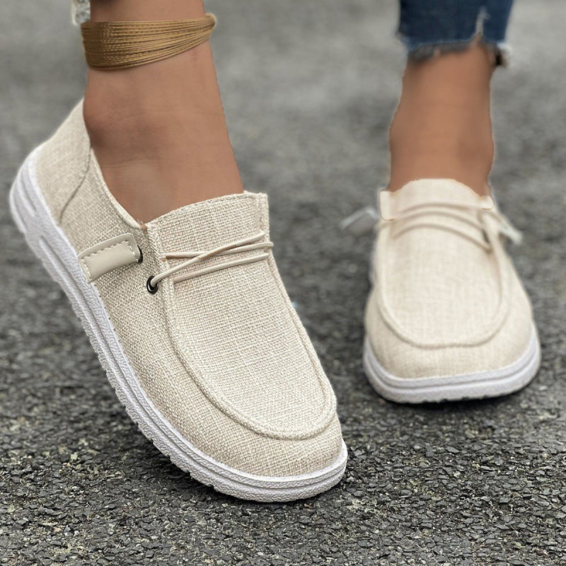 Women's Linen Slip-On Loafers with Elastic Laces