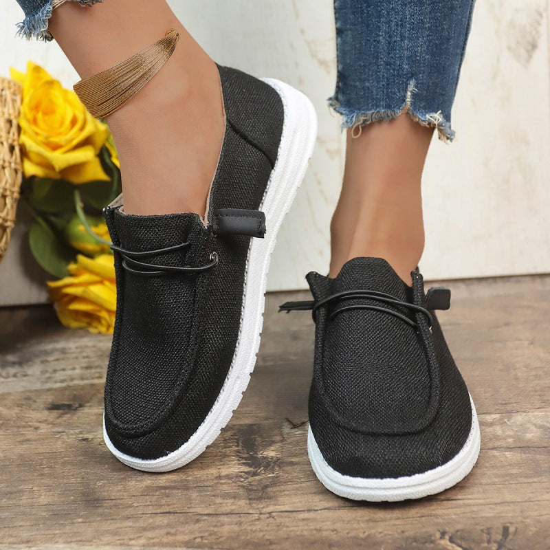 Women's Linen Slip-On Loafers with Elastic Laces