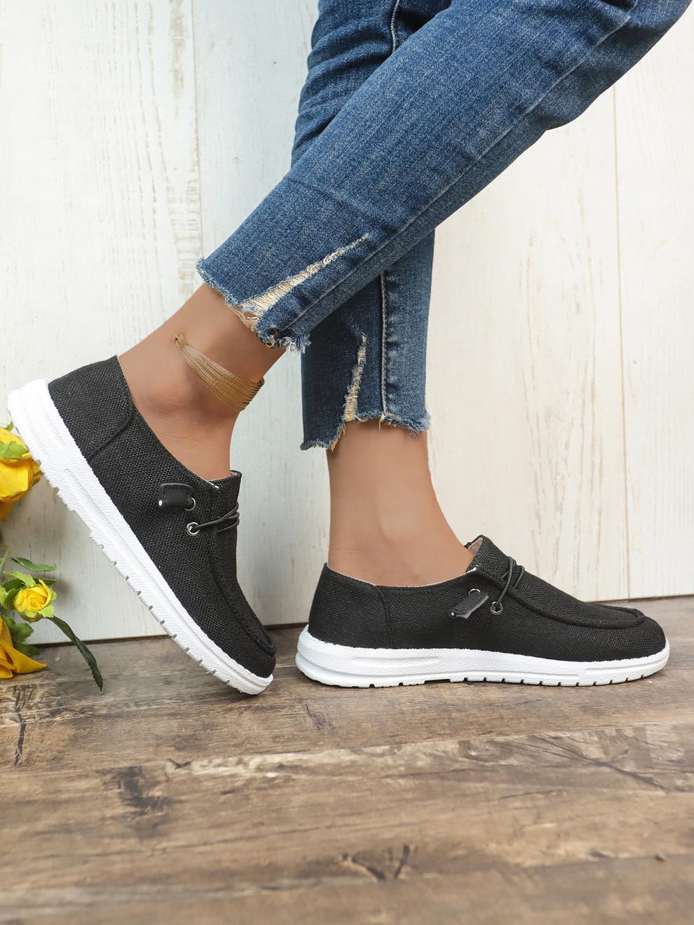 Women's Linen Slip-On Loafers with Elastic Laces