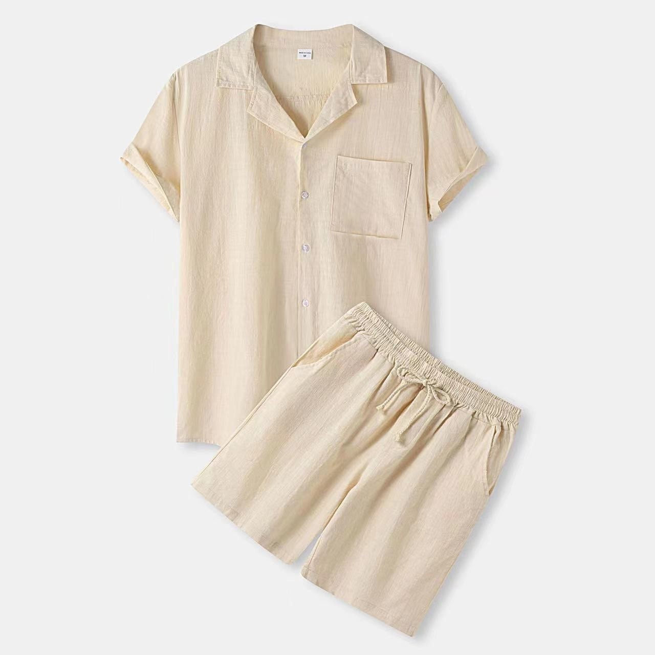 Men's Relaxed Linen Co-Ord Set with Cuban Collar