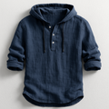 Men's Relaxed Linen Henley Hoodie with Drawstring Hood