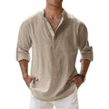 Men's Classic Linen Henley Shirt with Rolled Cuffs