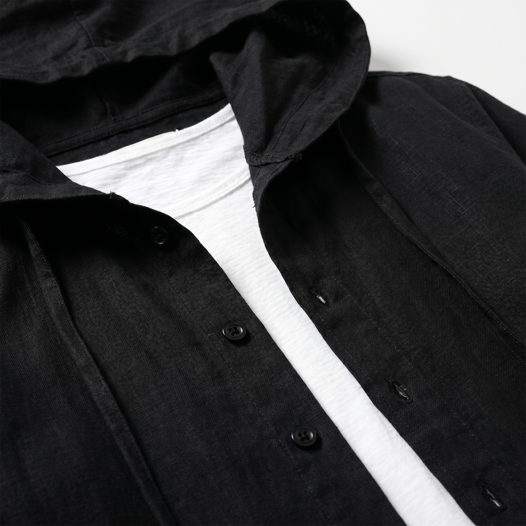 Men's Relaxed Linen Hooded Shirt with Drawstring
