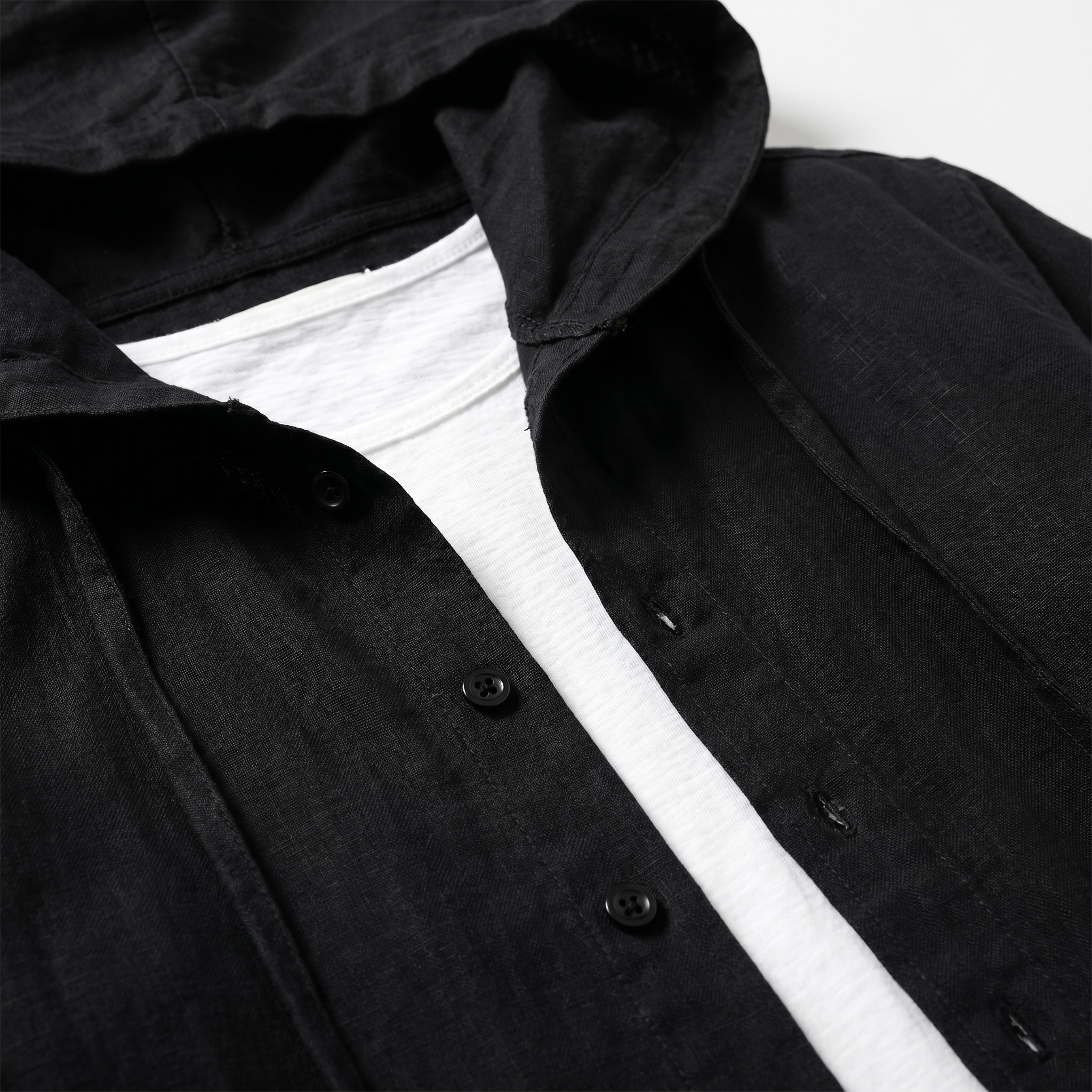 Men's Relaxed Linen Hooded Shirt with Drawstring